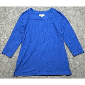 Kim Rogers Shirt Womens Small Blue Ollie Square Neck 3/4 Sleeve Casual Textured